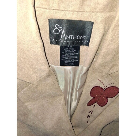 Vintage St. Anthony Beige W/red Butterfly Suede Evening Jacket Size 20w - Picture 6 of 7